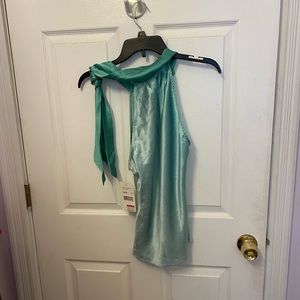 Dressy Seafoam green faded silky tie neck halter top
